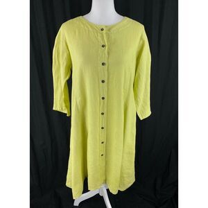 Lisa Bayne Womens S Flare Skater Lagenlook Linen‎ Lime Green 3/4 Sleeve